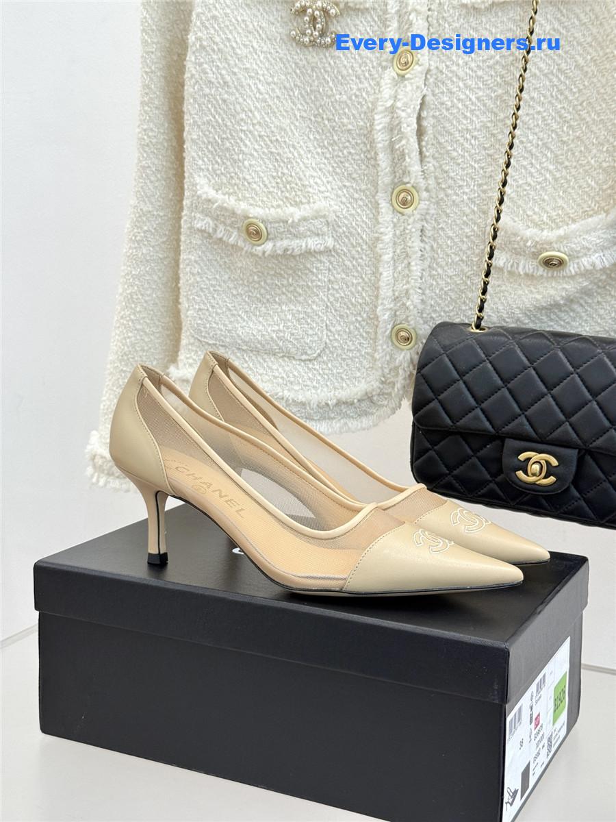 Ch**el beige mesh logo toe pumps
