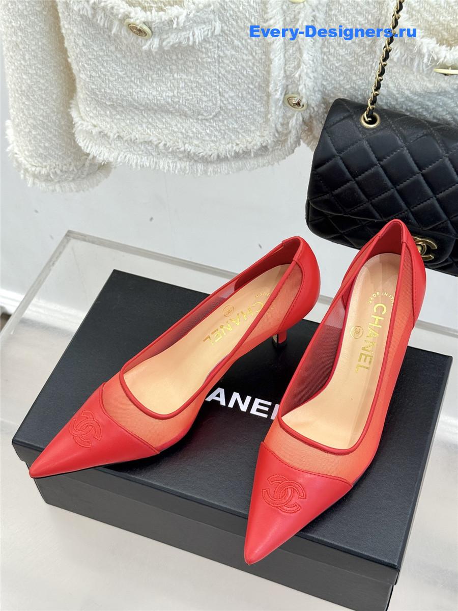 Ch**el red mesh logo toe pumps