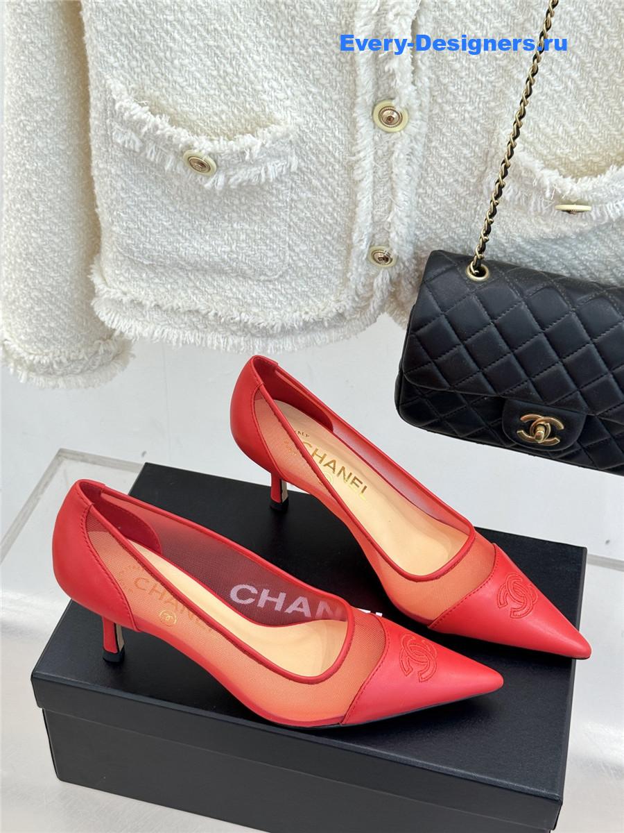 Ch**el red mesh logo toe pumps