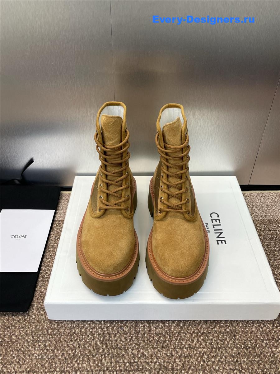 Ce1i*e bulky lace-up beige canvas & calfskin boot