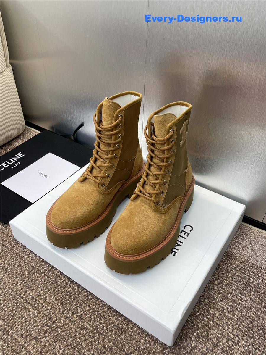 Ce1i*e bulky lace-up beige canvas & calfskin boot