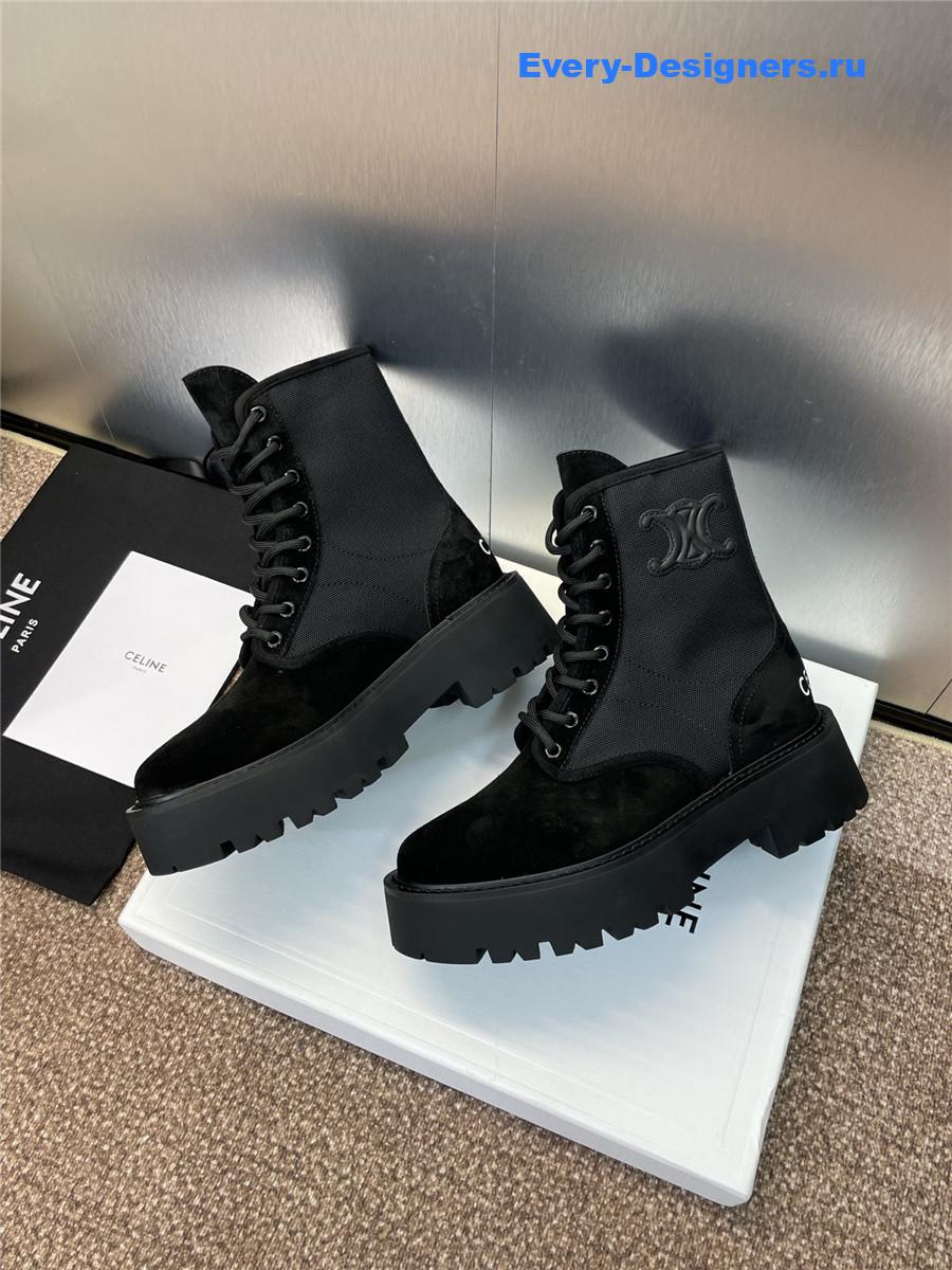 Ce1i*e bulky lace-up black canvas & calfskin boot