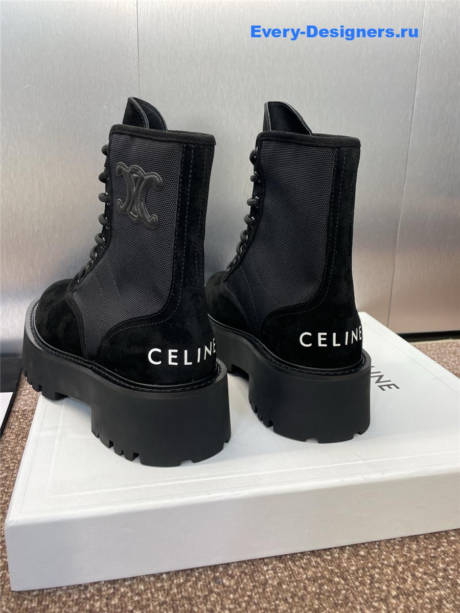 Ce1i*e bulky lace-up black canvas & calfskin boot