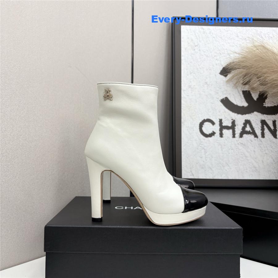 Ch**el lambskin cap toe high heel boots white