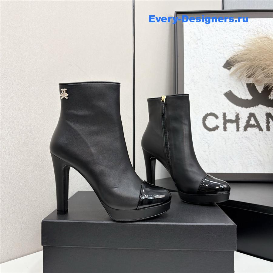 Ch**el black lambskin cap-toe heel boots