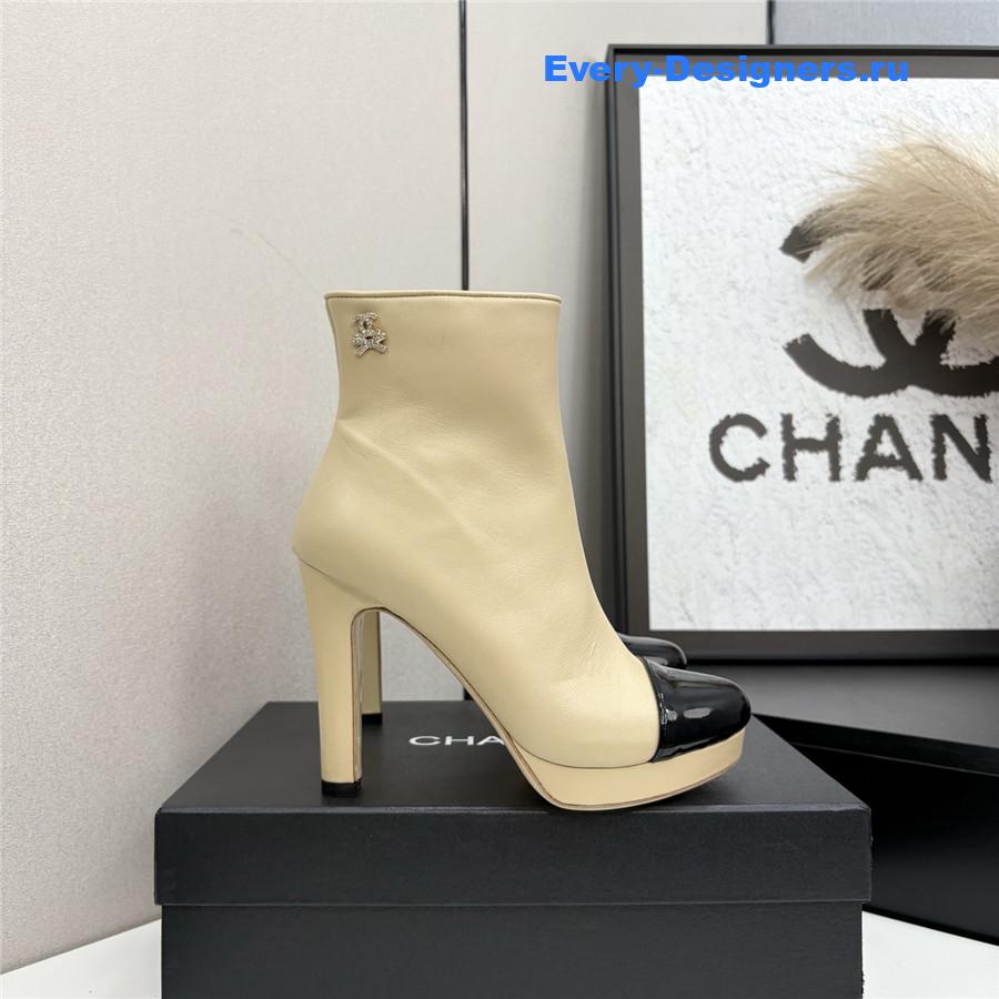 Ch**el beige lambskin cap-toe heel boots