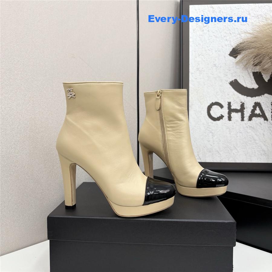 Ch**el beige lambskin cap-toe heel boots
