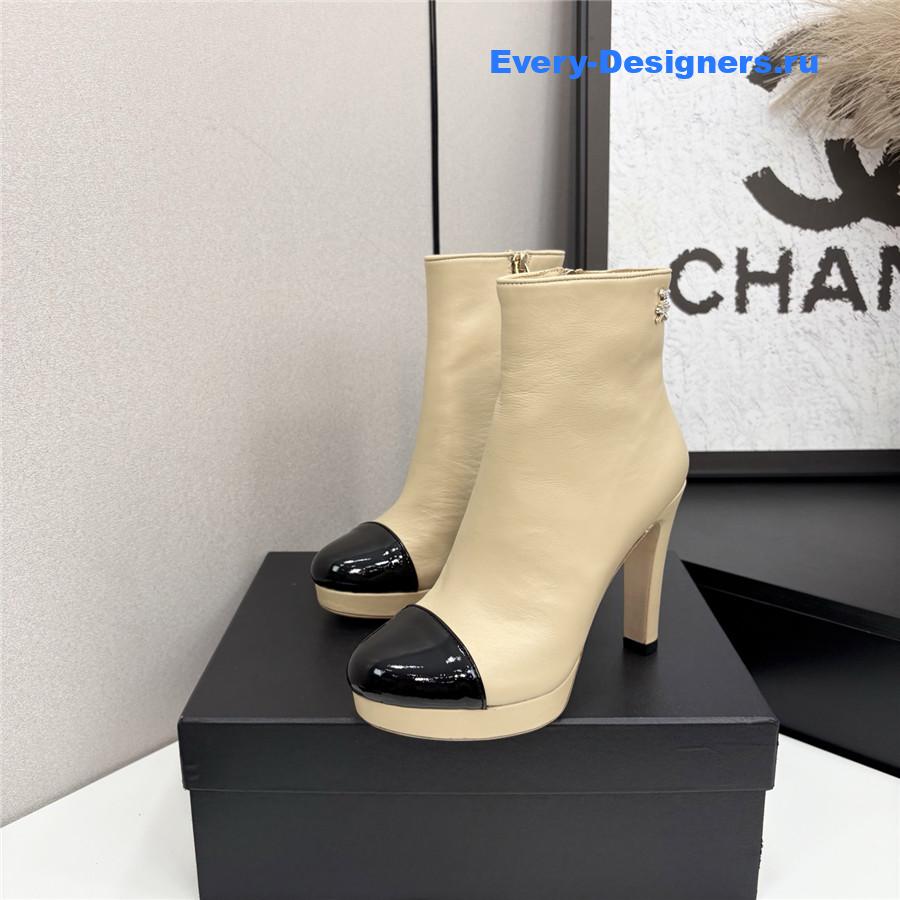 Ch**el beige lambskin cap-toe heel boots