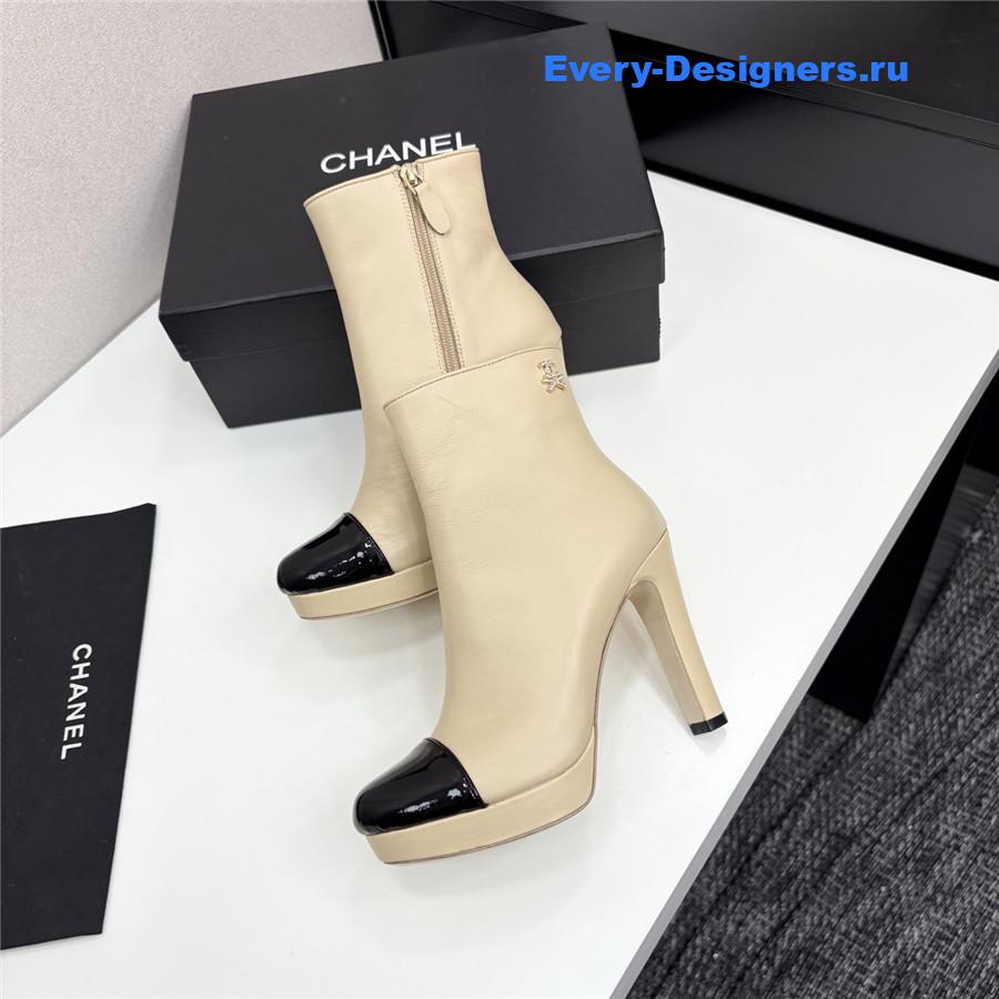 Ch**el beige lambskin cap-toe heel boots