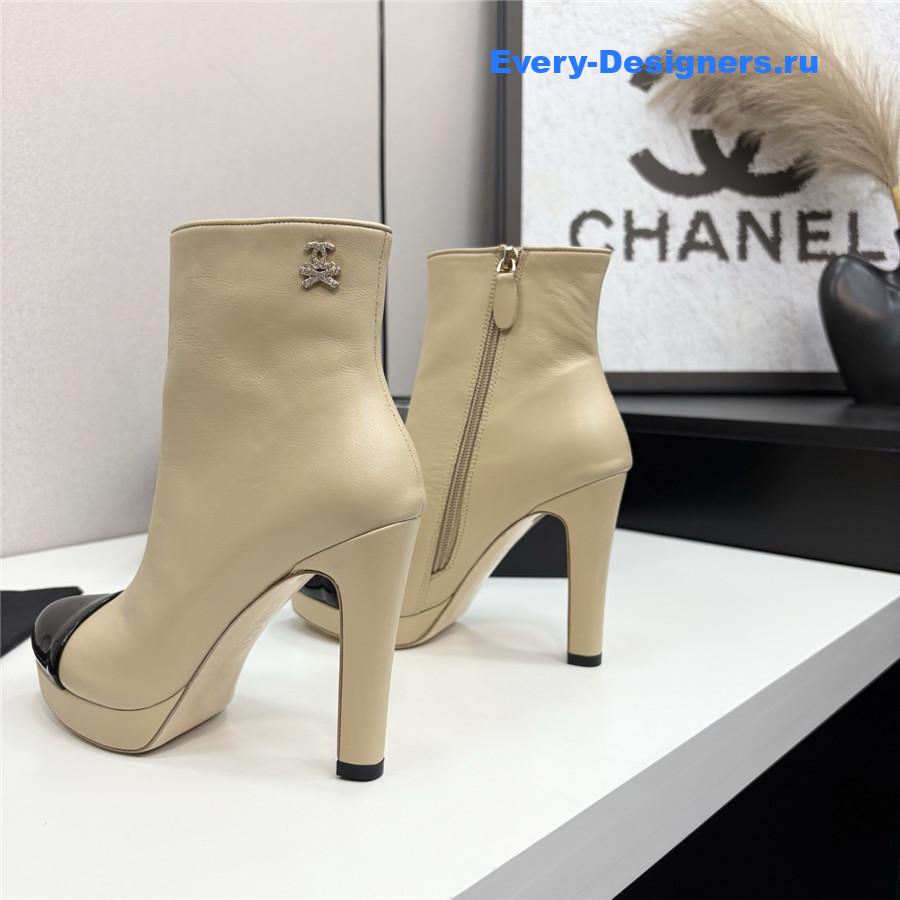 Ch**el beige lambskin cap-toe heel boots