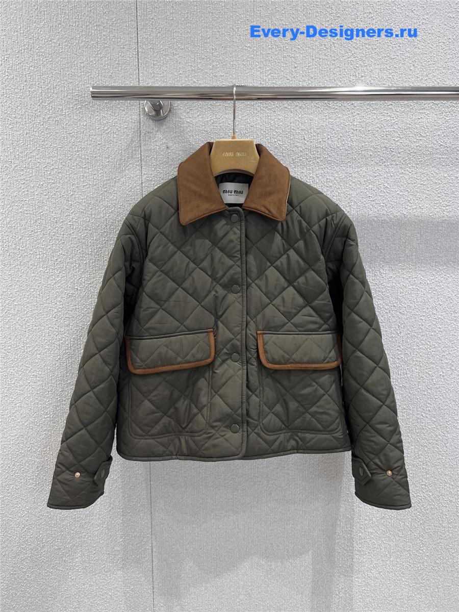 Miu Miu Military Green Quilted Pongé Blouson