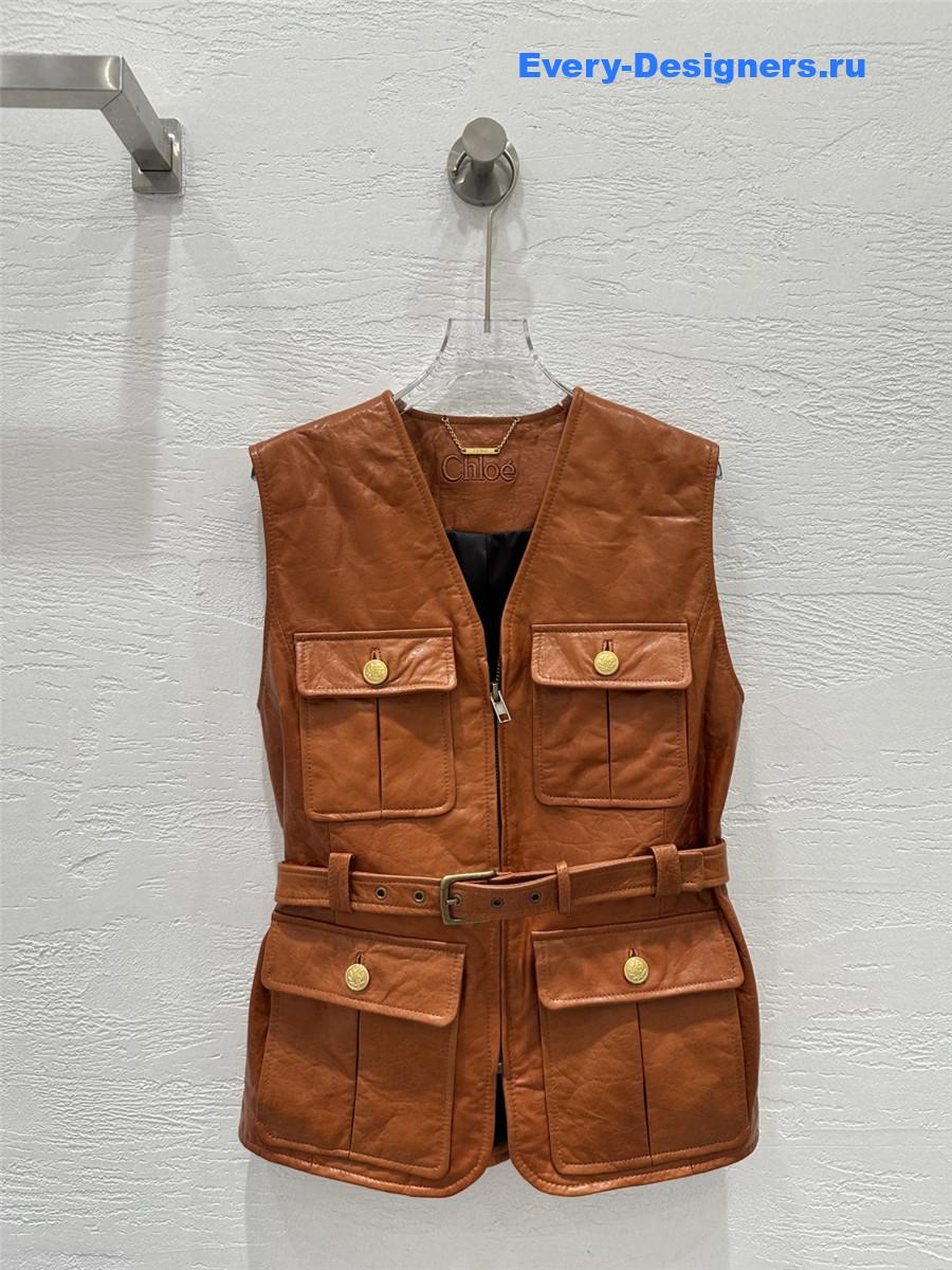 Chloé Brown Soft Leather Utilitarian Vest