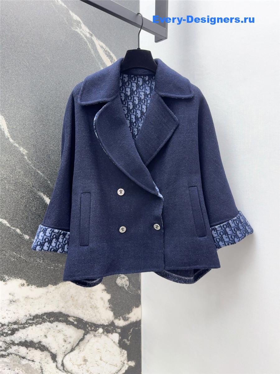D10r dark blue cropped wool coat
