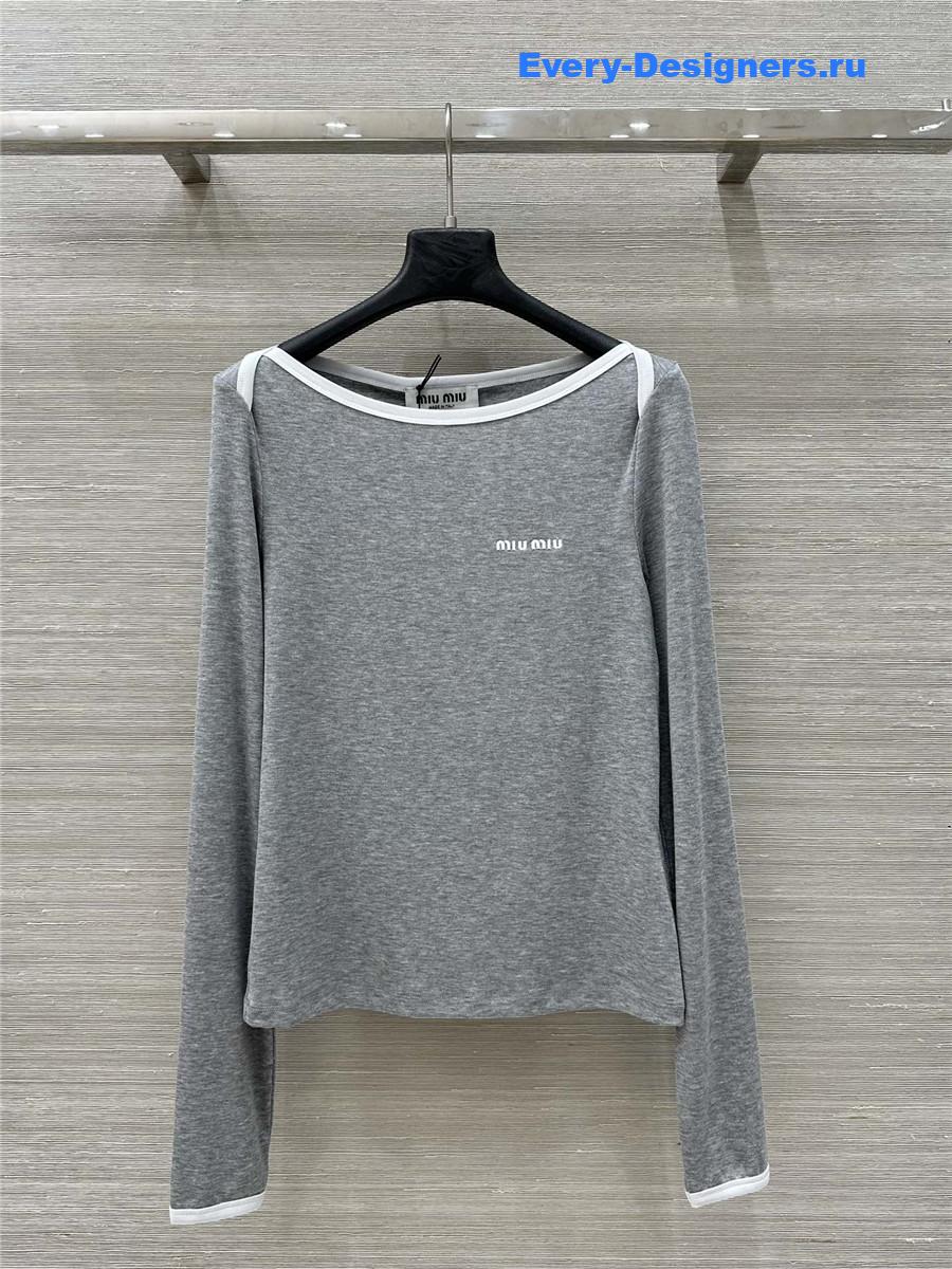 Miu Miu Grey Cropped Wool Sweater