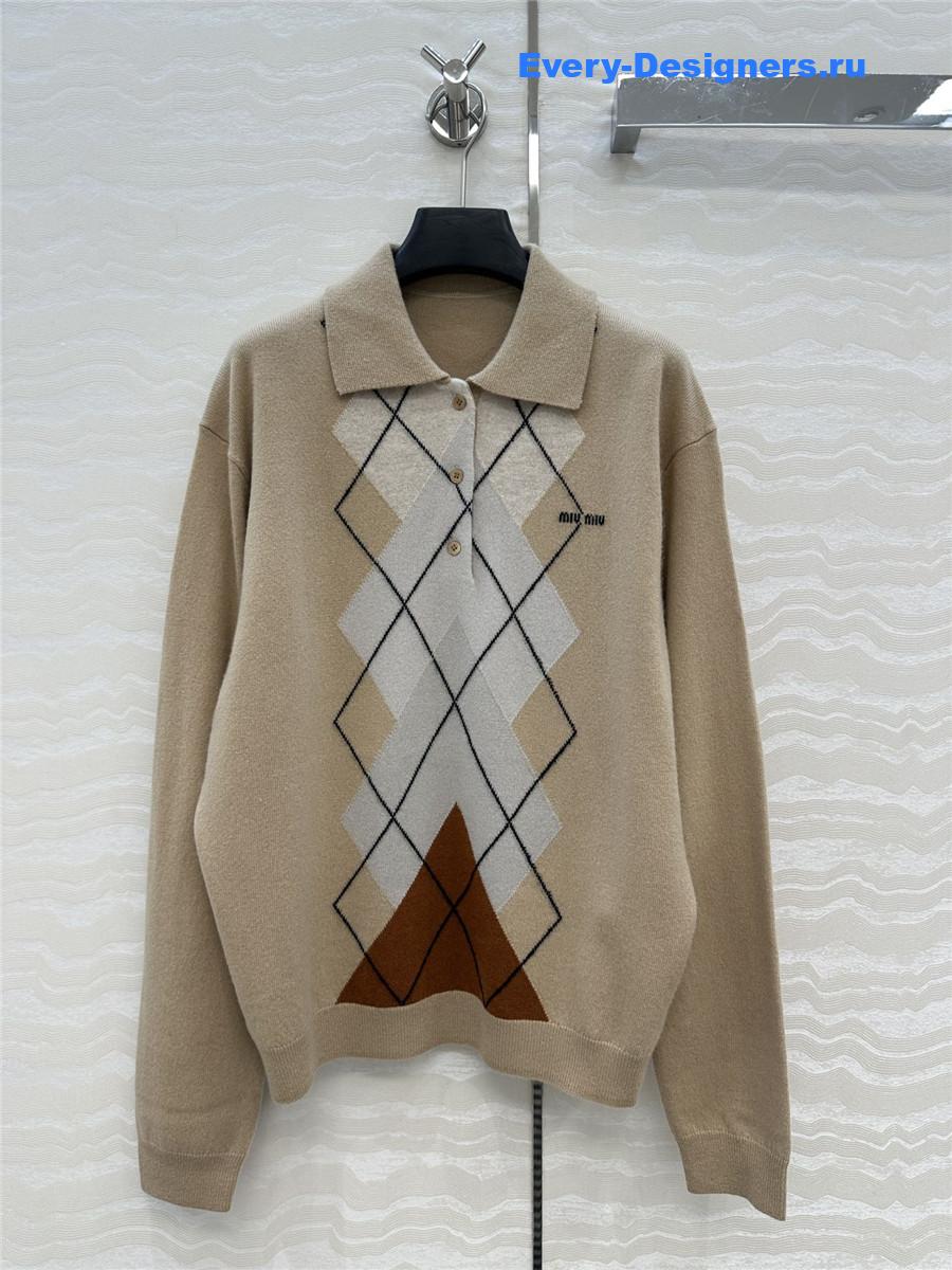 Miu Miu Camel Brown Cashmere Polo Shirt