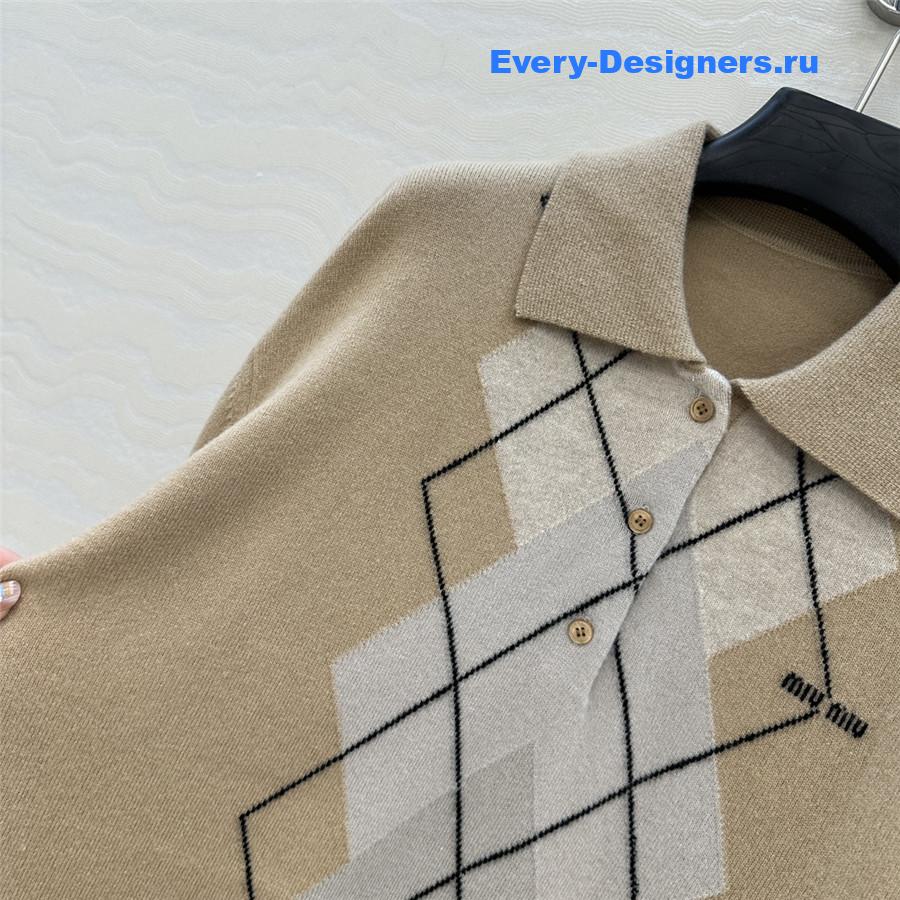 Miu Miu Camel Brown Cashmere Polo Shirt