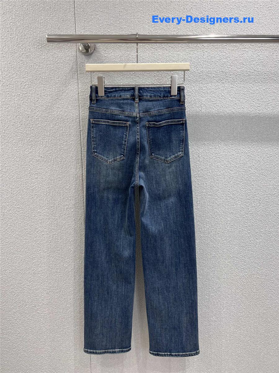 Ch**el logo embossed rhinestone jeans