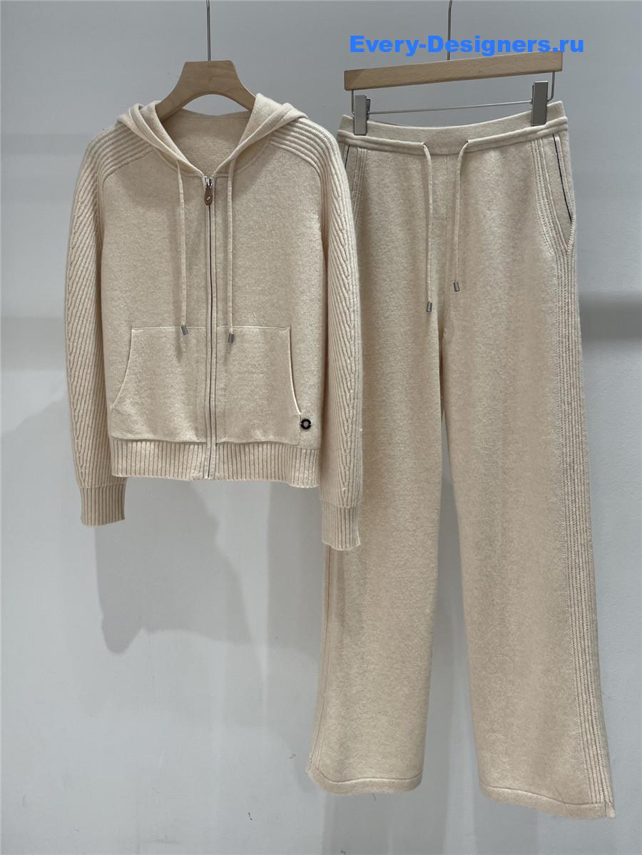 Loro iana Cashmere Wool Wide Leg Pants Set