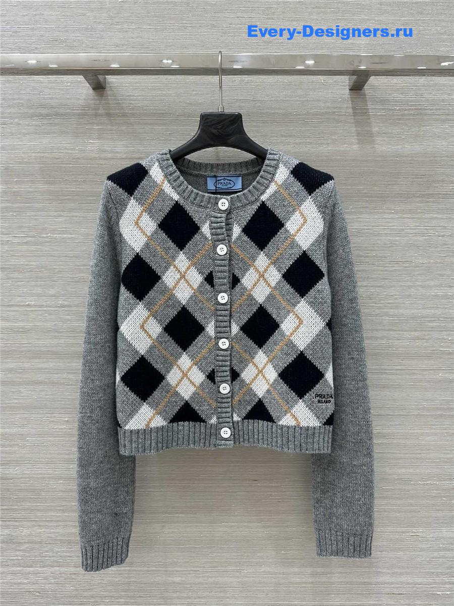Pra*a cashmere argyle crewneck cardigan