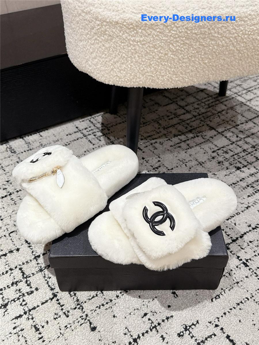 Ch**el white logo cc wool slides