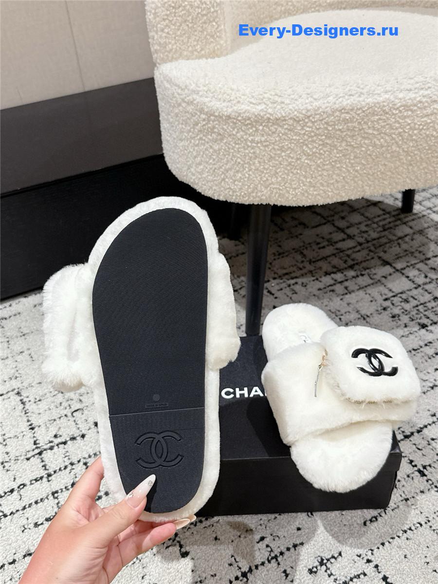 Ch**el white logo cc wool slides