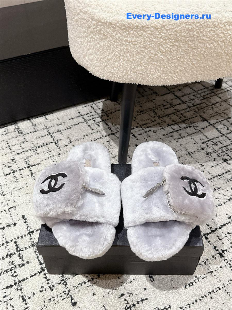 Ch**el gray logo cc wool slides