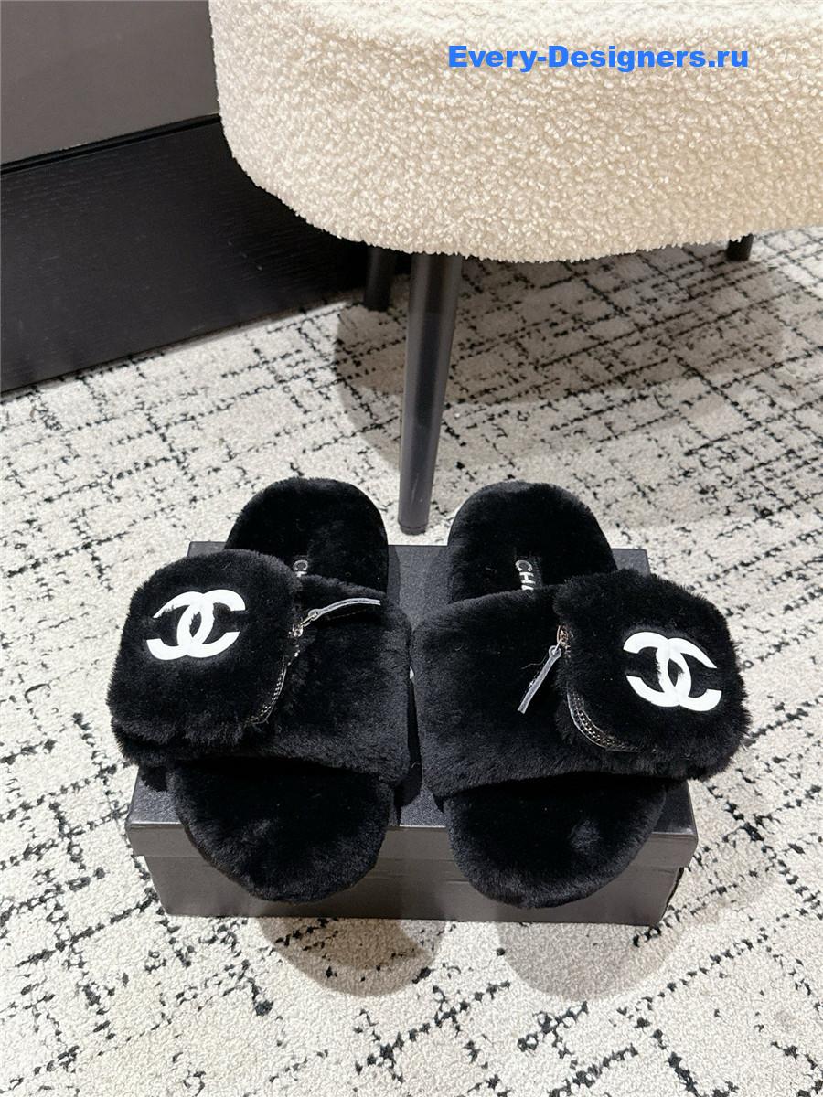 Ch**el black logo cc wool slides