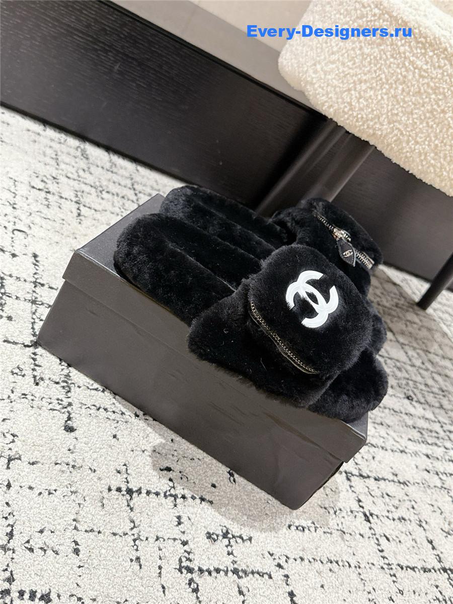 Ch**el black logo cc wool slides