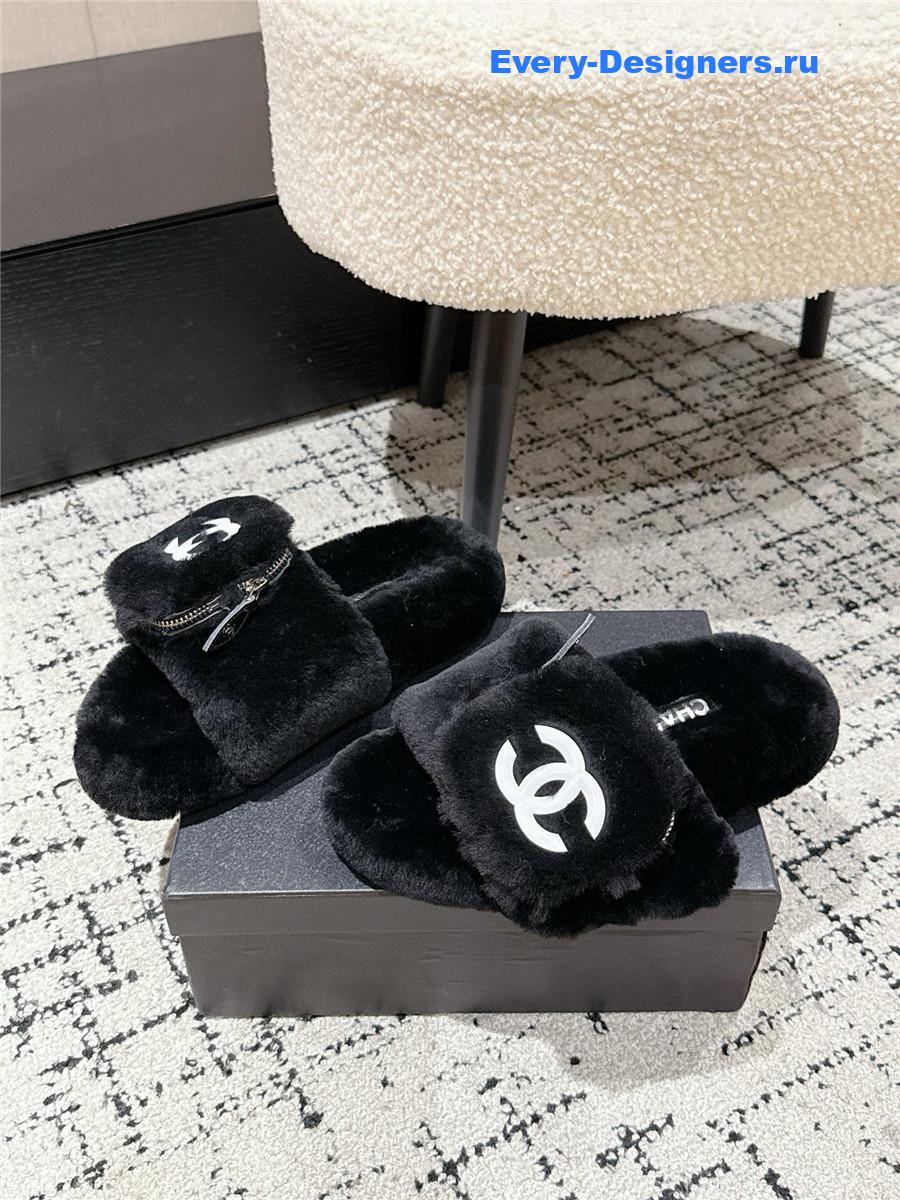 Ch**el black logo cc wool slides