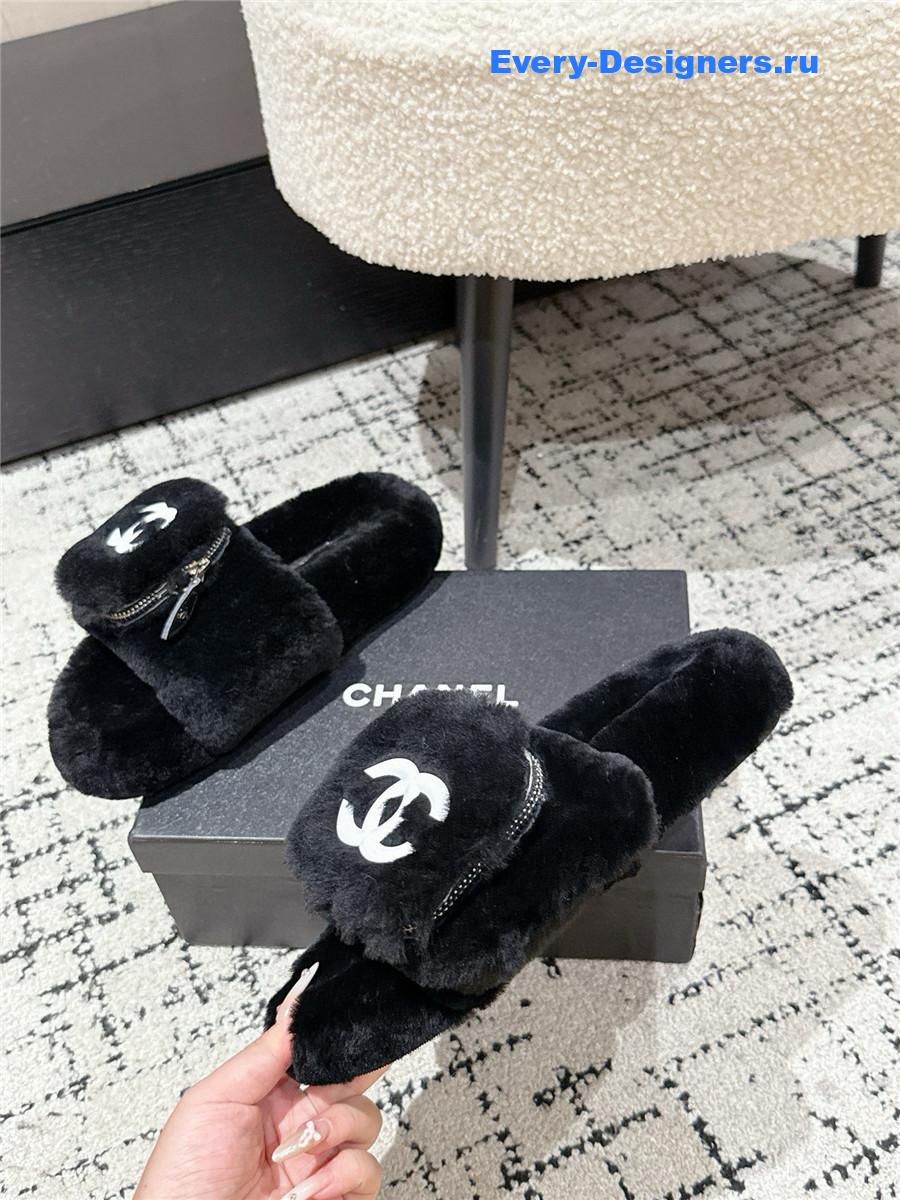 Ch**el black logo cc wool slides