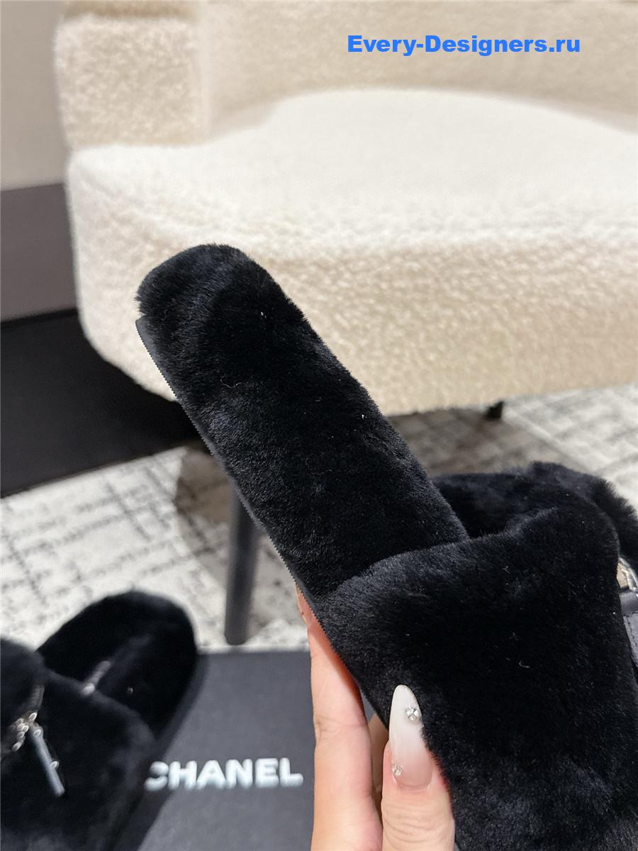 Ch**el black logo cc wool slides