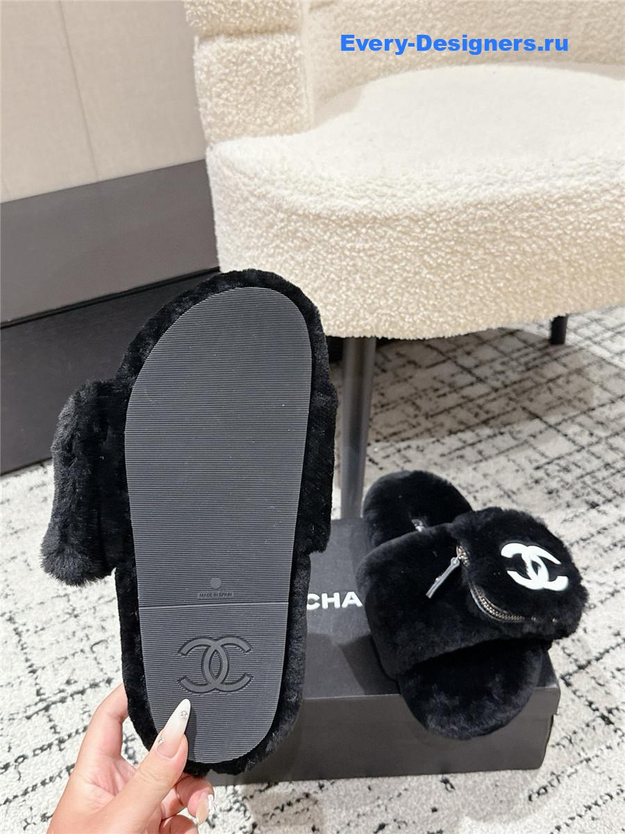 Ch**el black logo cc wool slides