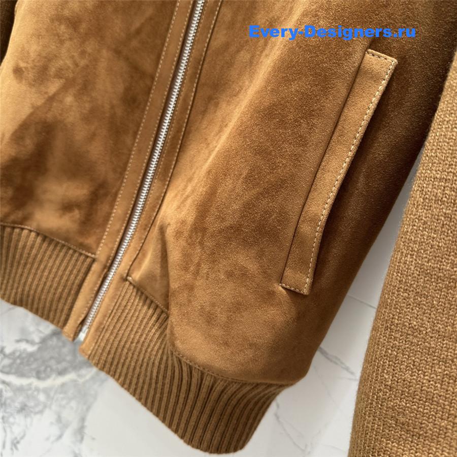 Miu Miu Beige Suede-Insert Ribbed Cardigan