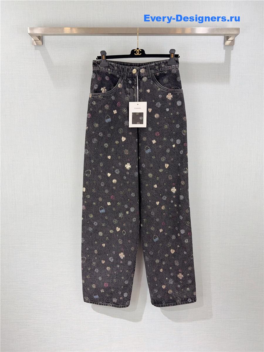 Ch**el dark gray laminated denim jeans