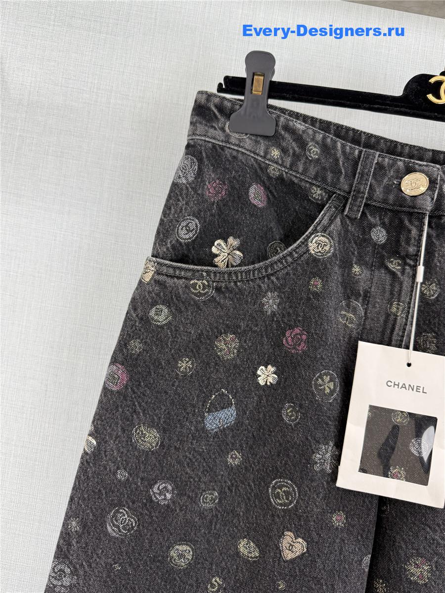 Ch**el dark gray laminated denim jeans