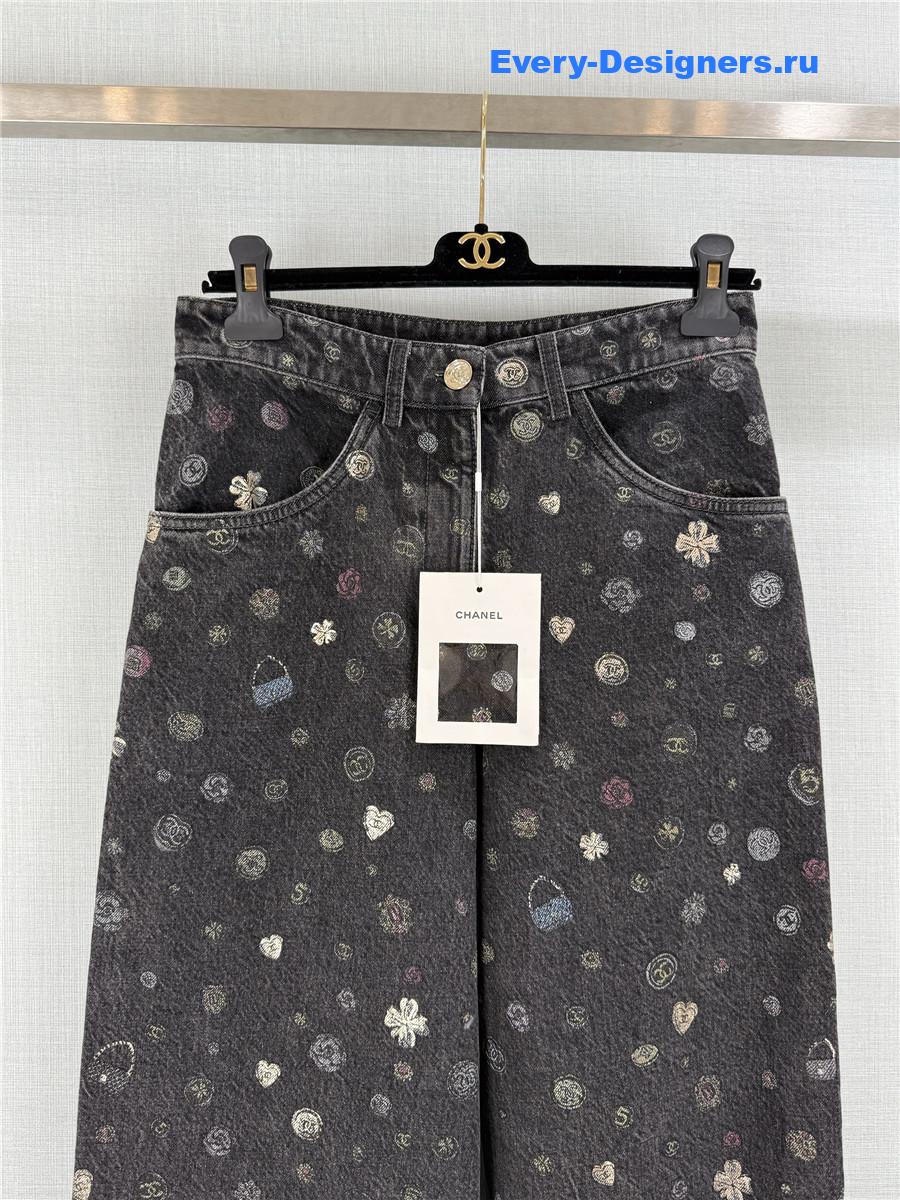 Ch**el dark gray laminated denim jeans