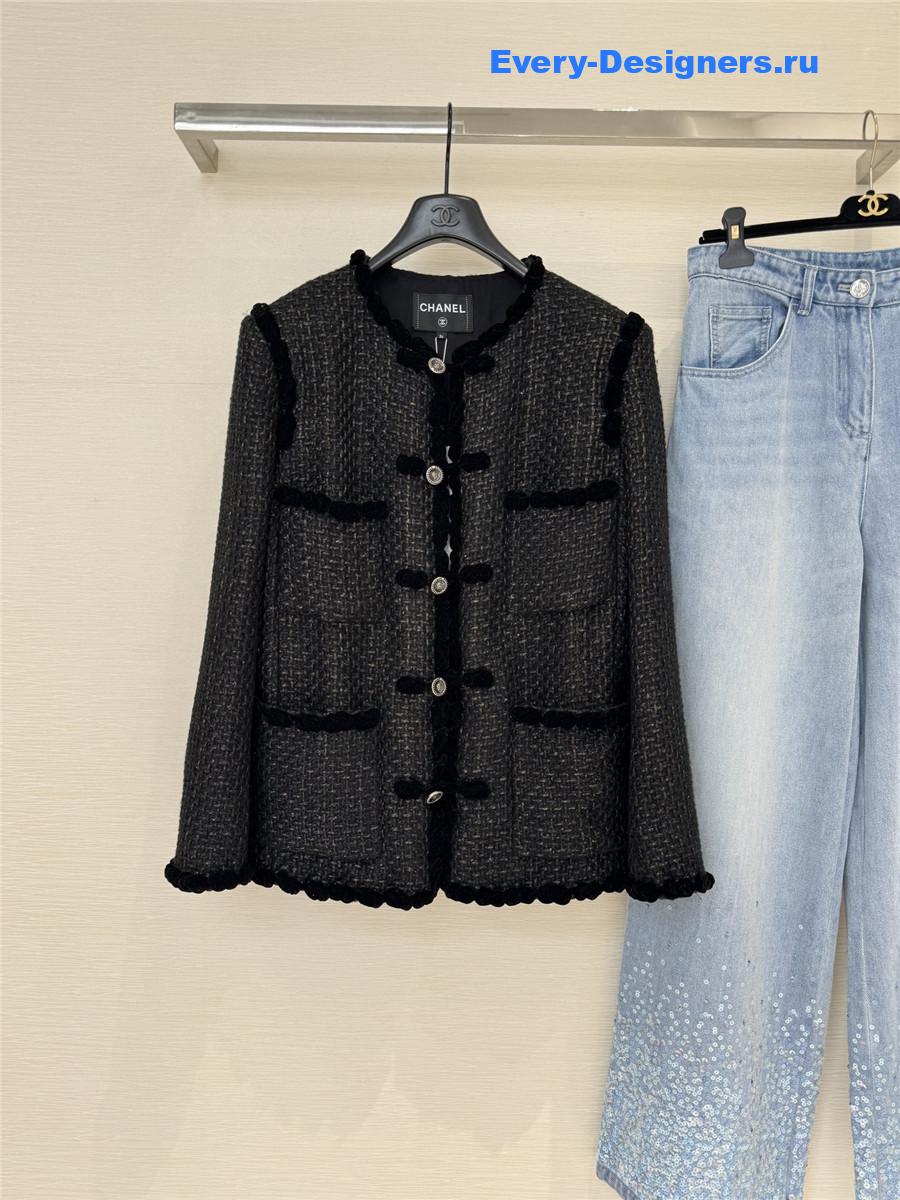 Ch**el black embroidered tweed jacket