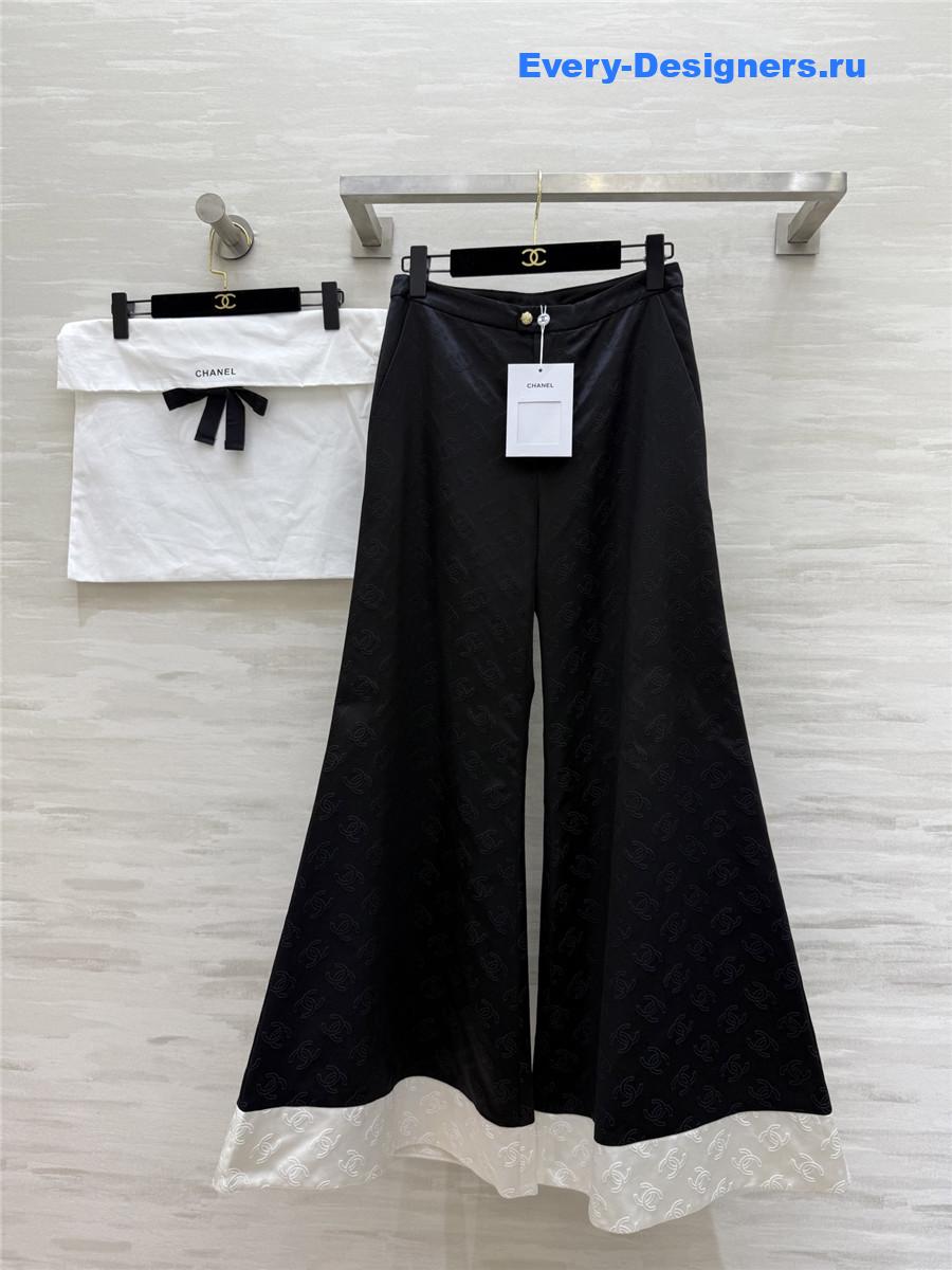 Ch**el black silk jacquard wide-leg pant