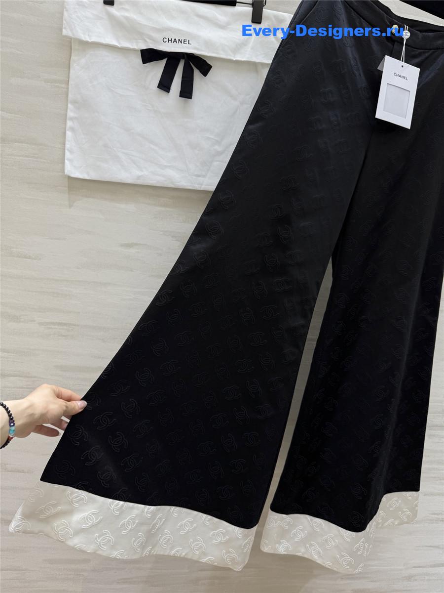 Ch**el black silk jacquard wide-leg pant