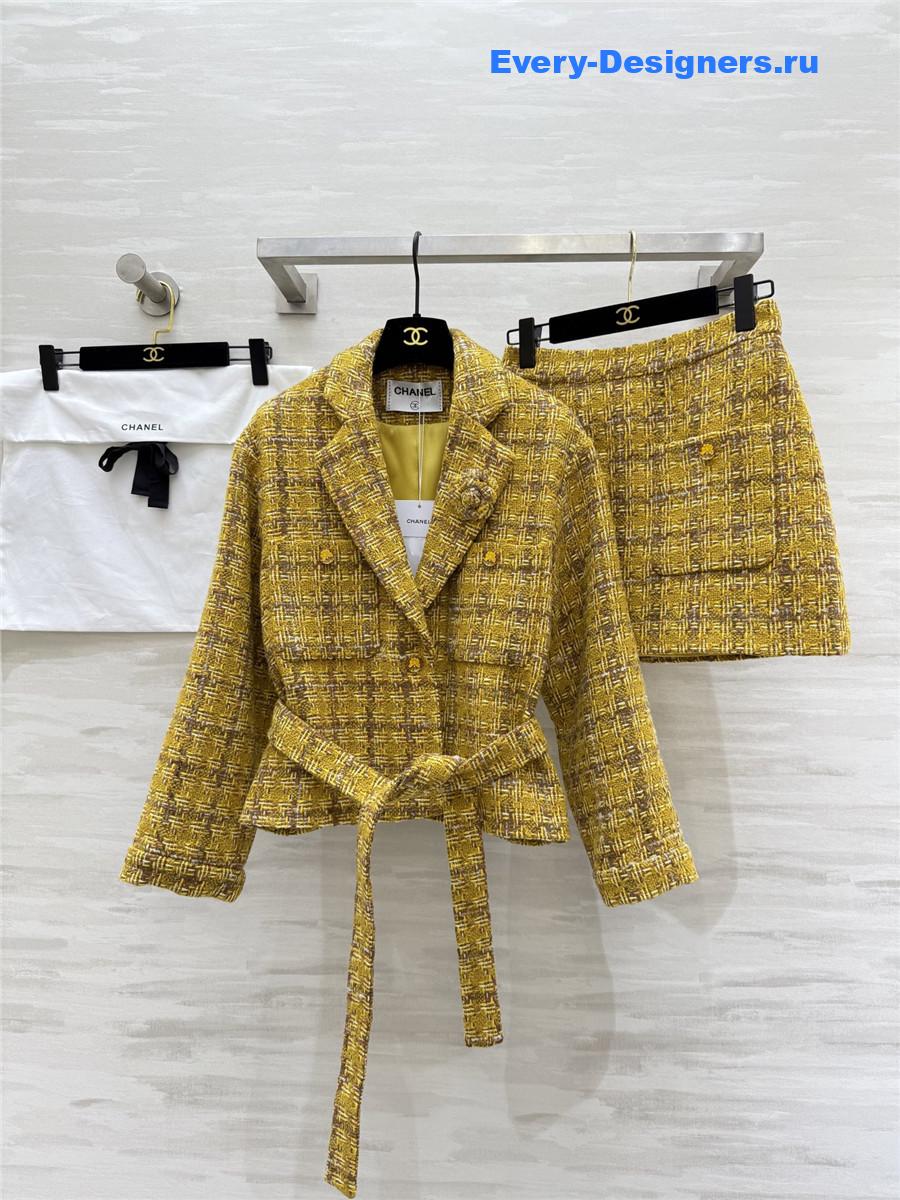 Ch**el yellow tweed detailed dress with blazer sets