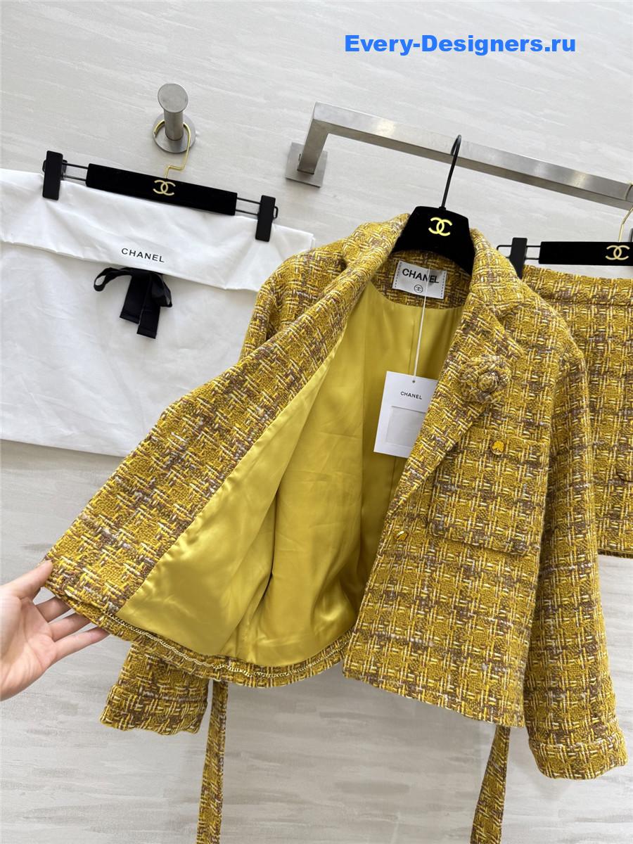 Ch**el yellow tweed detailed dress with blazer sets
