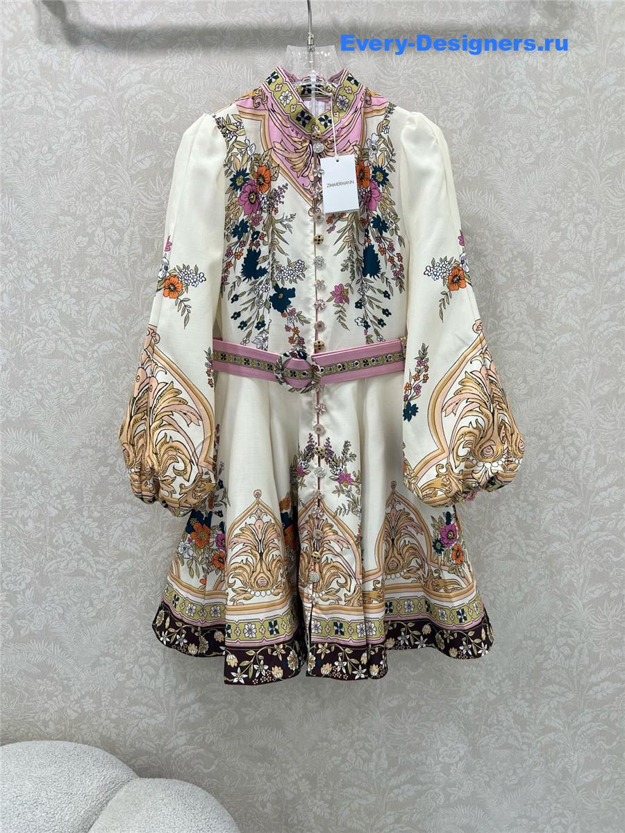 Zimm Printed Silk-Satin Mini Dress In Ecru