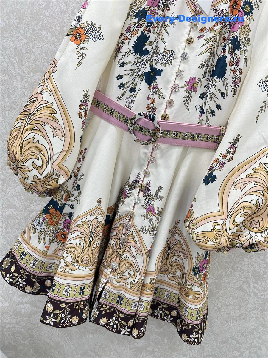 Zimm Printed Silk-Satin Mini Dress In Ecru