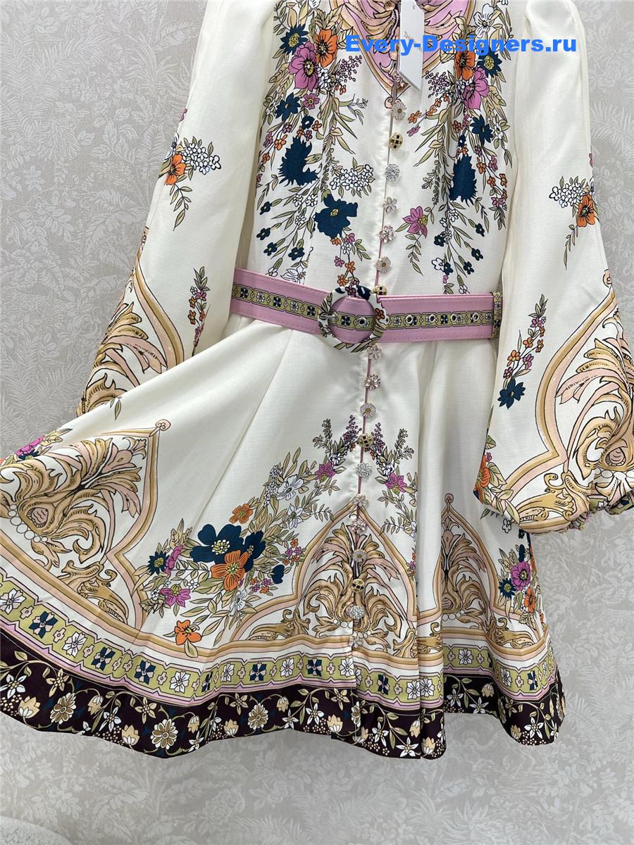 Zimm Printed Silk-Satin Mini Dress In Ecru