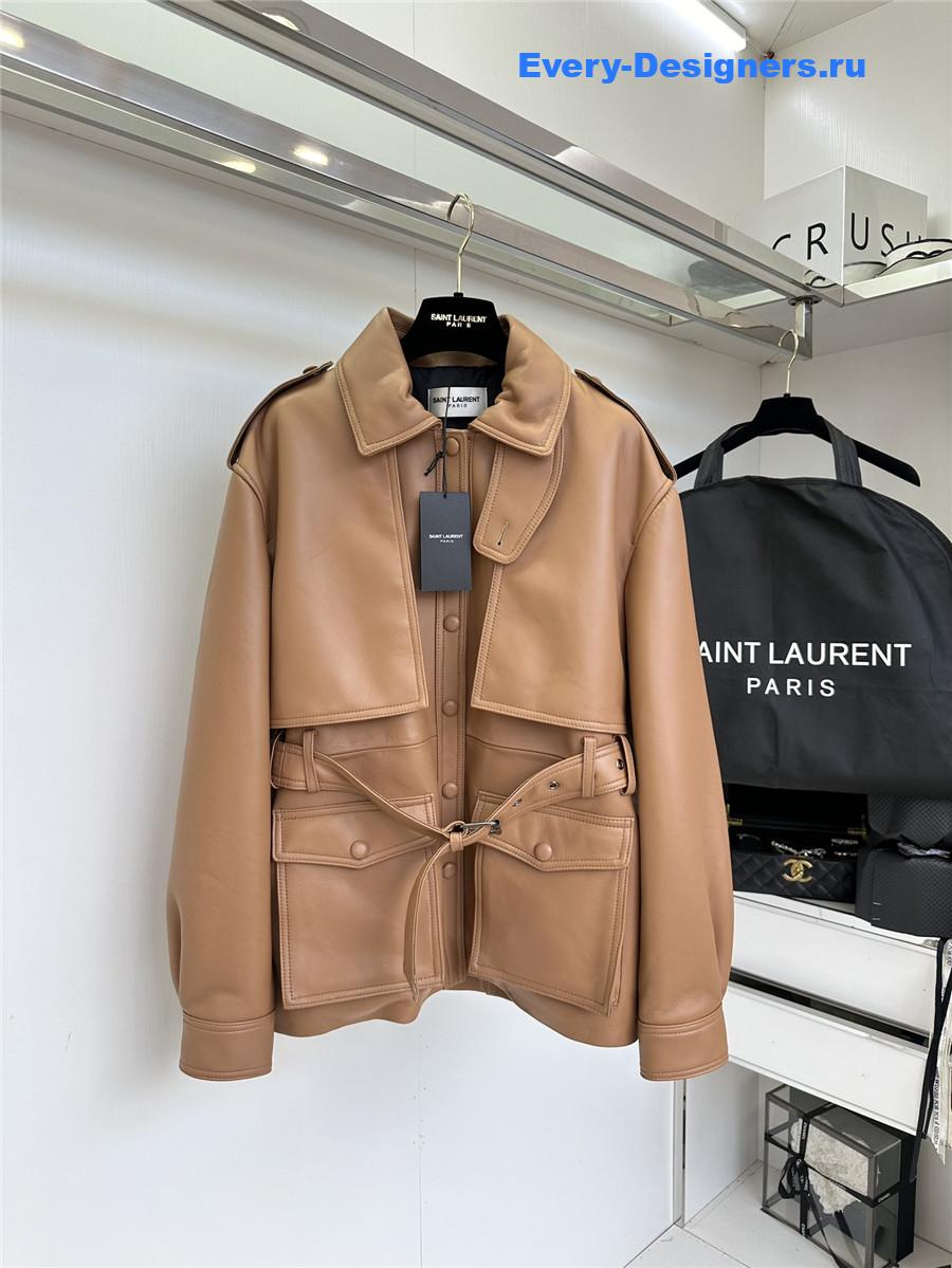 Sa1nt Lau*nt saharienne brown lambskin leather jacket