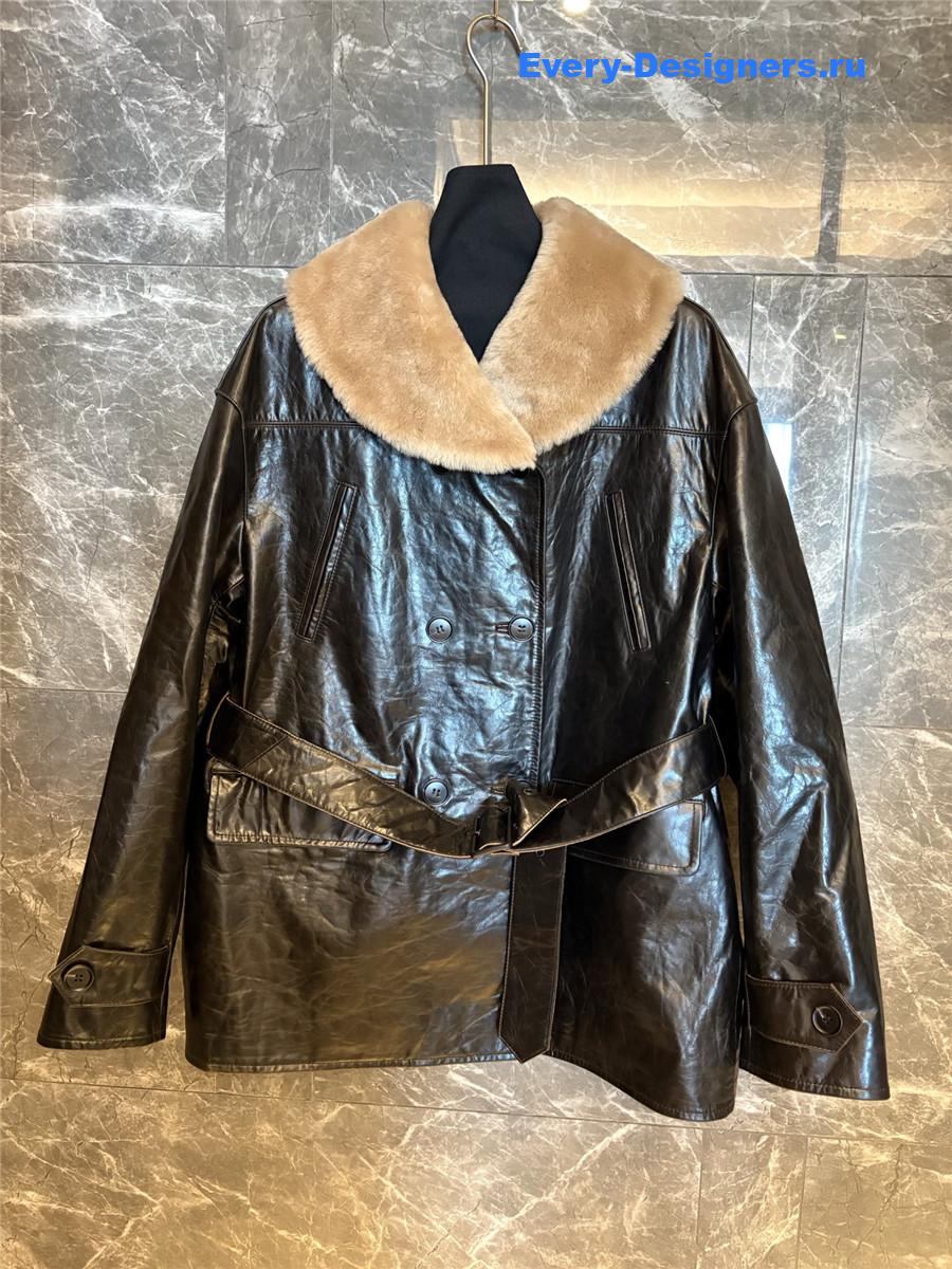 Miu Miu Black Calf Leather Caban Jacket