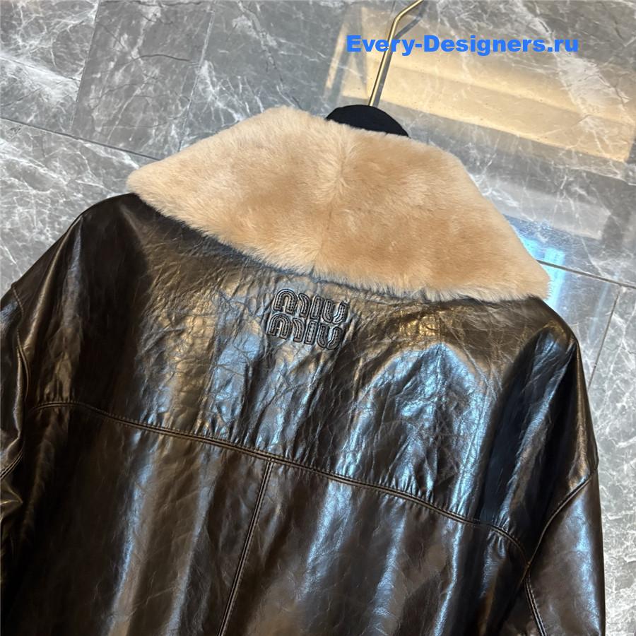 Miu Miu Black Calf Leather Caban Jacket