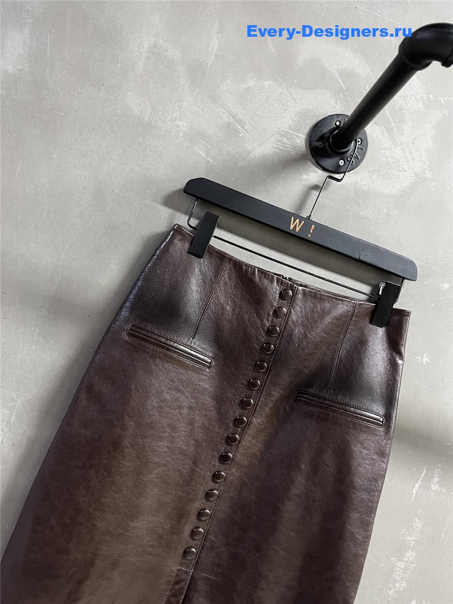 D10r brown leather midi length skirt