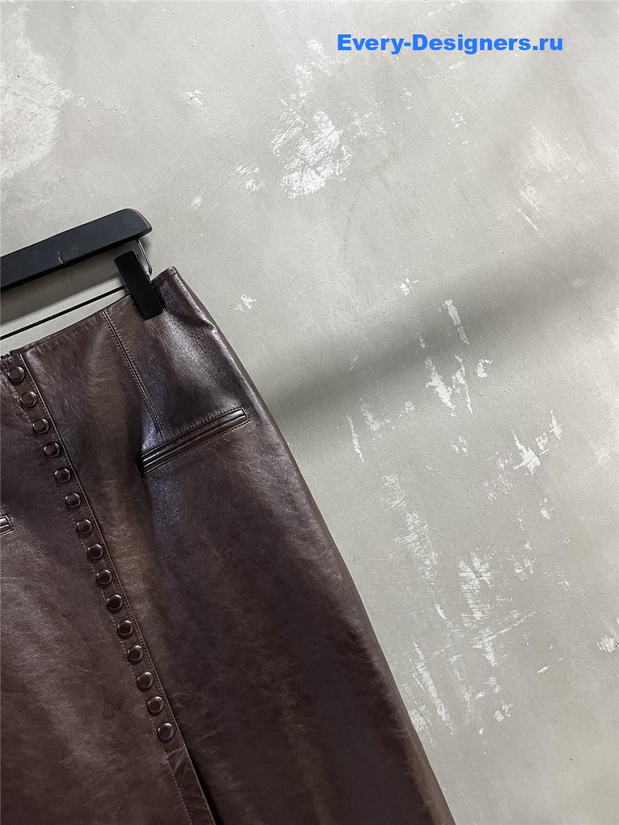 D10r brown leather midi length skirt