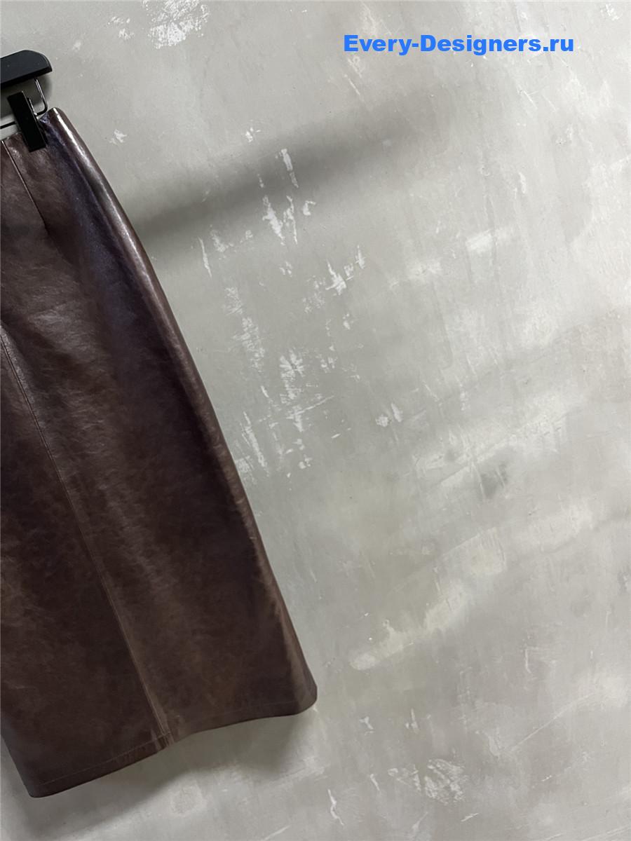 D10r brown leather midi length skirt